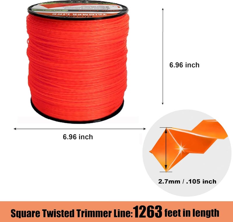 efrozen Weed Eater String, Orange Square Twisted Trimmer Line, 0.105-Inch Diameter Premium Commercial Weed Wacker String Spool Replacement (1263-Feet, 5lbs) - Image 3
